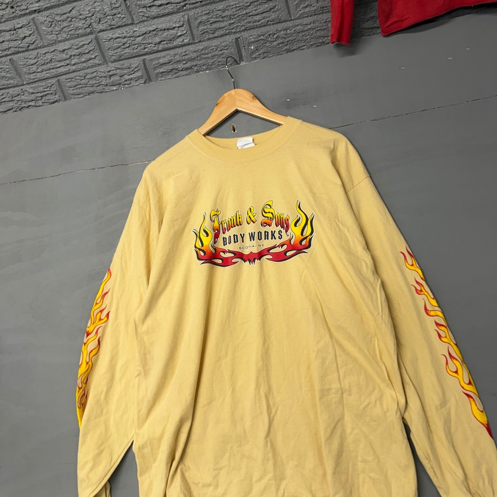 Cotton Deluxe Frank & Sons Body Works Flame Sleeve Graphic T-Shirt Yellow XL